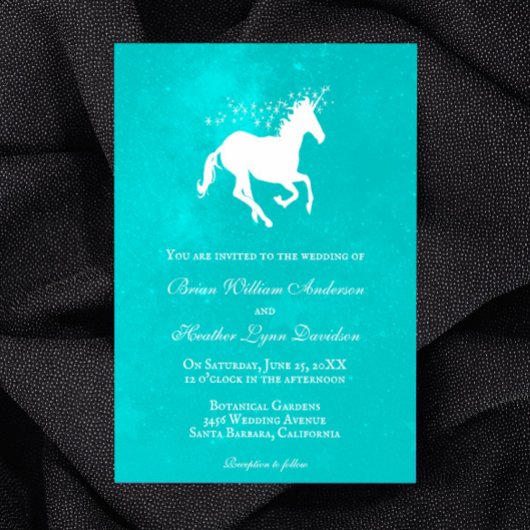 Turquoise Unicorn Wedding Invitation Kaart