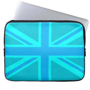 Turquoise Union Jack Britse vlag Laptop Sleeve