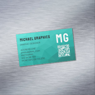 Turquoise verloop geometrisch mesh patroon QR-code Magnetisch Visitekaartje