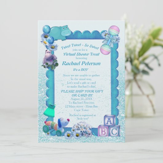 Turquoise Vert Bleu Cadre virtuel Invitation (Debout devant)