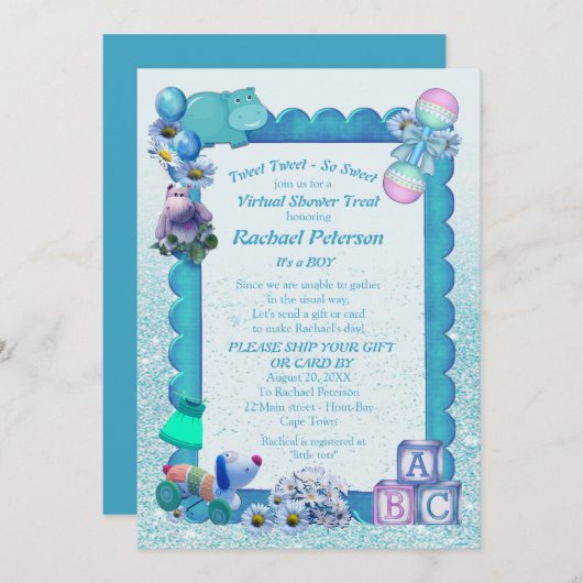 Turquoise Vert Bleu Cadre virtuel Invitation (Devant / Derrière)