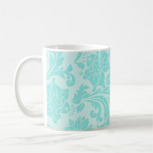 Turquoise vert, bleu vintage damassé imprimé tasse