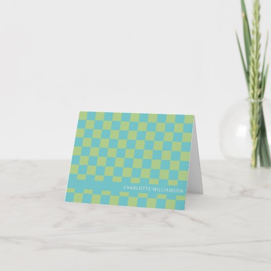 Turquoise Vert Damier Nom Personnalisé Rétro (Devant)