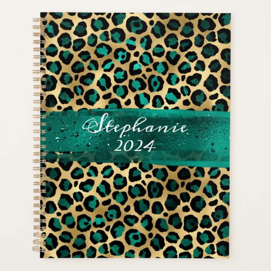 Turquoise vert et or huile Léopard Brush Stroke (Devant)