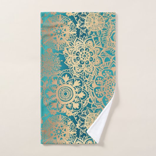 Turquoise vert et or Mandala Boho Chic (Serviette à main)
