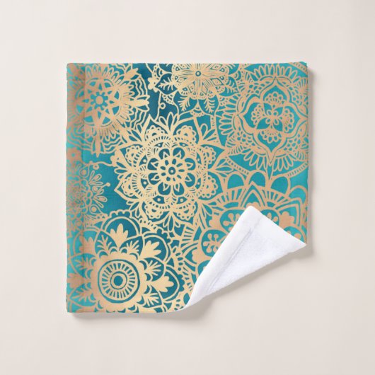 Turquoise vert et or Mandala Boho Chic (Gant de toilette)