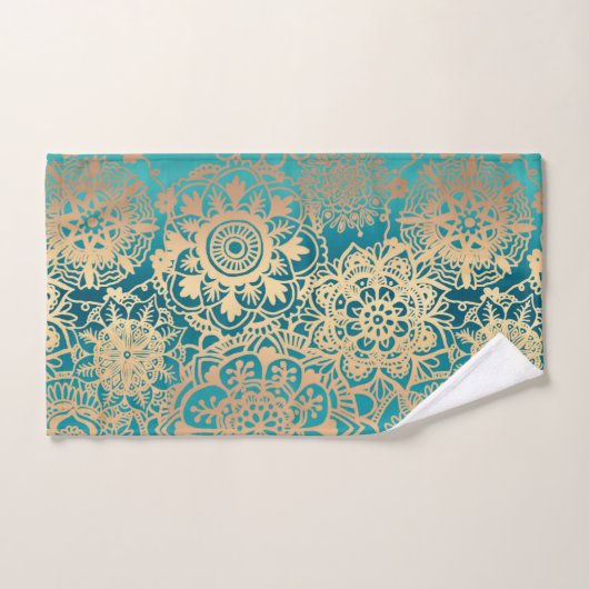 Turquoise vert et or Mandala Boho Chic (Serviette à main)