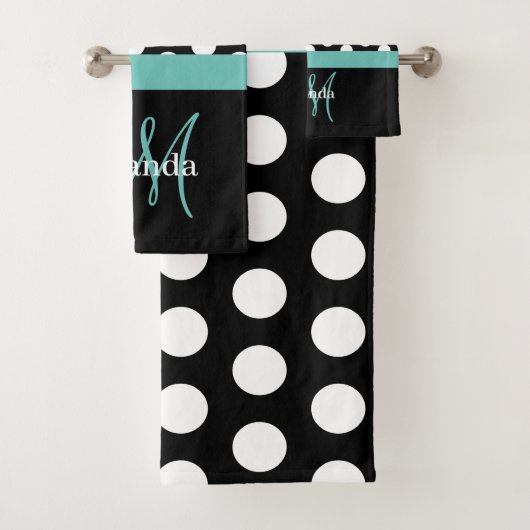 Turquoise vert Monogramme noir blanc Polka point (En situation)