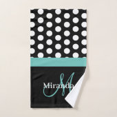 Turquoise vert Monogramme noir blanc Polka point (Serviette à main)