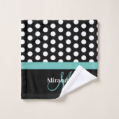 Turquoise vert Monogramme noir blanc Polka point (Gant de toilette)