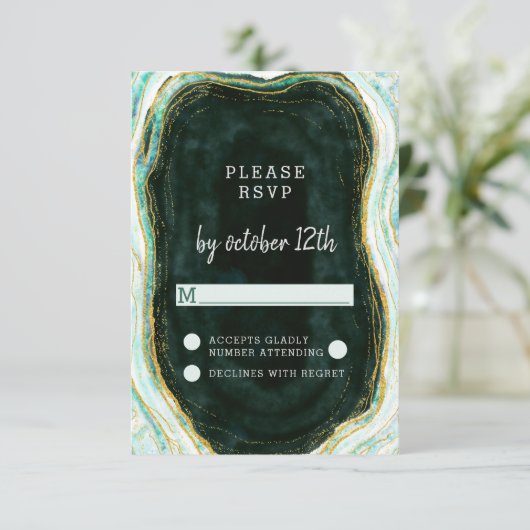 Turquoise Vert & Or Agate Marbre Mariage RSVP Répo (Debout devant)