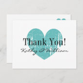 Turquoise vintage coeur mariage merci cartes (Devant / Derrière)