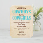Turquoise Vintage Cowboy Invitation d'anniversaire (Debout devant)