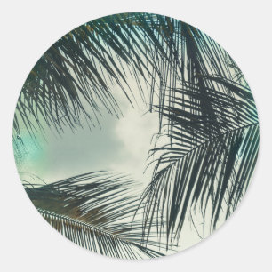 Turquoise Vintage Glamour Palm Tropisch Huwelijk Ronde Sticker