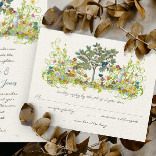 Turquoise Vintage Liefdesvogel Bloemige Wervelende RSVP Kaartje