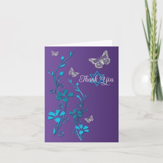 Turquoise, Violet Floral, Papillons Merci (Devant)