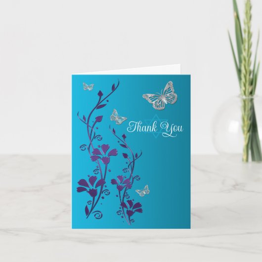Turquoise, Violet Floral, Papillons Merci (Devant)