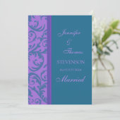 Turquoise Violet Juste Marié Cartes Faire-part (Debout devant)