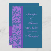 Turquoise Violet Juste Marié Cartes Faire-part (Devant / Derrière)