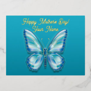 Turquoise Vlinder Folie Feestdagen Briefkaart