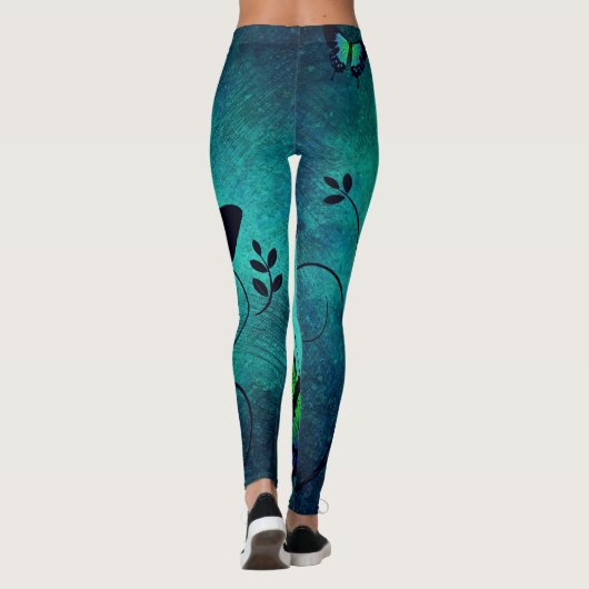 Turquoise vlinder Leggings (Achterkant)