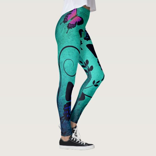 Turquoise vlinder Leggings (Rechts)