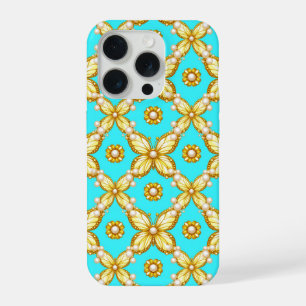 Turquoise Vlinder Luxe ✨ Goud Siermotief Parel iPhone 15 Pro Hoesje