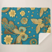Turquoise Vlinders, Gouden Glitters Naam Sherpa Deken (Voorkant (horizontaal))