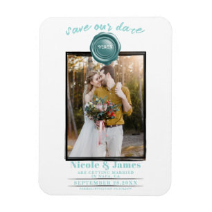 Turquoise Waszegel Foto Bruiloft Save the Date Magneet