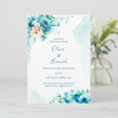 Turquoise Watercolor Floral Wedding Invitation (Debout devant)