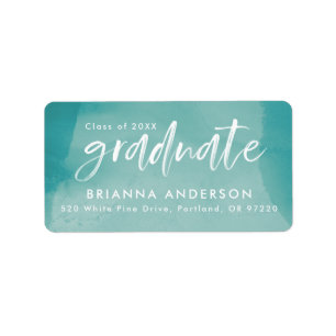 Turquoise Waterverf Afstuderen Return Address Etiket