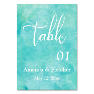 Turquoise Waterverf Elegant Trouwtafel Nummer Kaart
