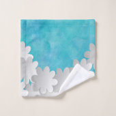 Turquoise Waterverf en witte bloemen Bad Handdoek (Wasdoekje)