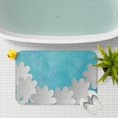 Turquoise Waterverf en witte bloemen Badmat