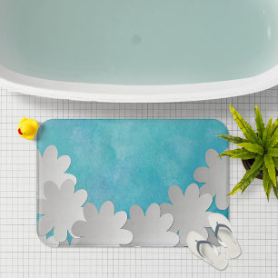 Turquoise Waterverf en witte bloemen Badmat