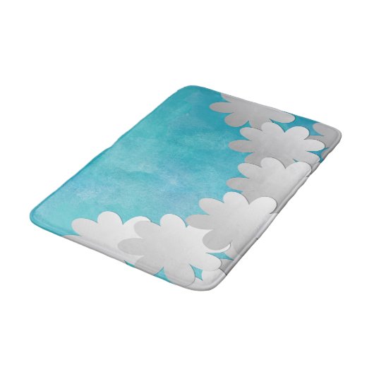 Turquoise Waterverf en witte bloemen Badmat (Gekanteld)