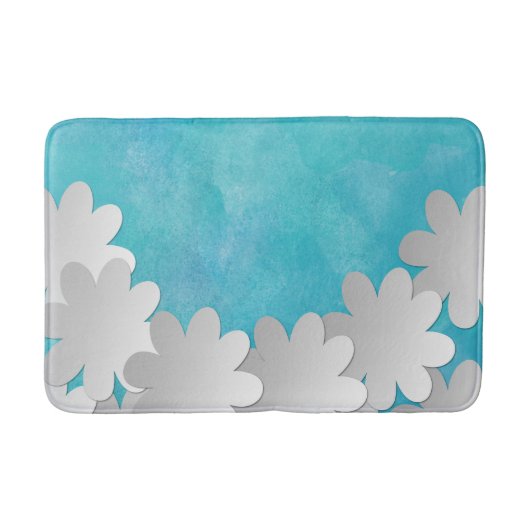 Turquoise Waterverf en witte bloemen Badmat (Voorkant)