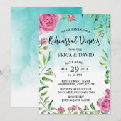 Turquoise Waterverf Floral Rehearsal Dinner Kaart (Voorkant / Achterkant)