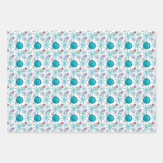 Turquoise Waterverf kerstballen en Snowflake Inpakpapier Vel (Voorkant)