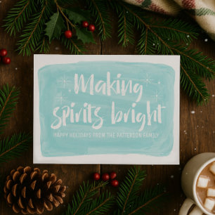 Turquoise Waterverf Making Spirits Bright Holiday Feestdagenkaart