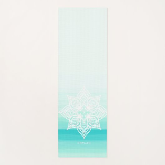 Turquoise Waterverf Ombre Mandala Monogram Yogamat (Voorkant)