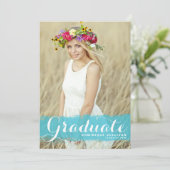 Turquoise Waterverf Overlay Foto Afstuderen Kaart (Staand voorkant)