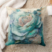 Turquoise Waterverf Roos Vergroot Kussen (Deken)