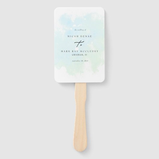 Turquoise Waterverf Splash Wedding Program Hand F Handwaaier (Voorkant)