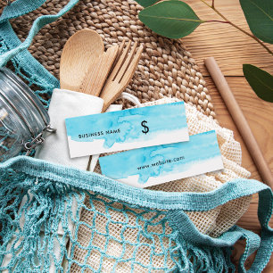 Turquoise Waterverf Splash White Modern Price Labe Mini Visitekaartjes