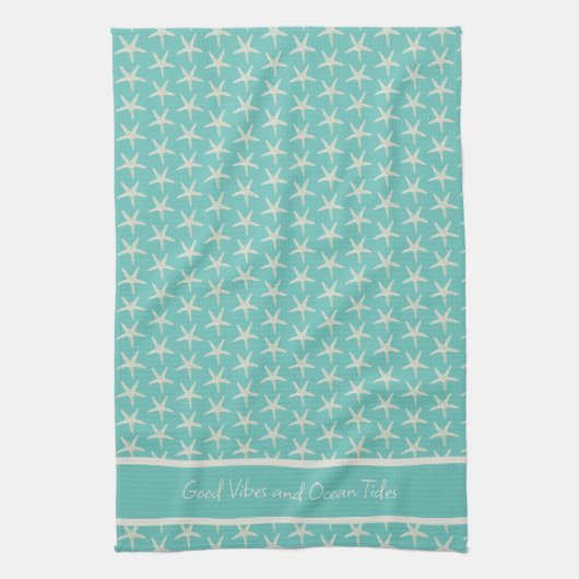 Turquoise Waterverf Starfish keukenhanddoek (Verticaal)