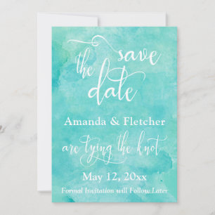 Turquoise Waterverf Typografie Bewaar de Datum Save The Date