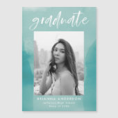 Turquoise Waterverf Was foto Afstuderen Magnetische Uitnodiging (Voorkant)