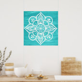 Turquoise Waterverf White Mandala Poster (Keuken)