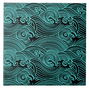 Turquoise Waves Euclidean Pattern Ceramic Tegel Tegeltje